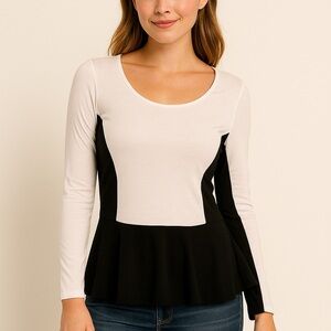 Bebe Peplum Contrast Blouse | Y2K Office Chic Size S